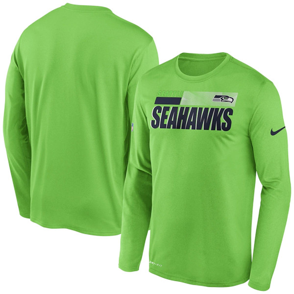 Seattle Seahawks 2020 Green Sideline Impact Legend Performance Long Sleeve NFL T-Shirt (All Size) - Click Image to Close